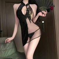 Satin Lace Flagpole Dress for Small Bust - Sexy Sheer Romantic Nightgown for Date Night & Intimacy thumbnail