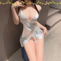 Satin Sexy Sleep Dress with Ties – Alluring Summer Lounge Lingerie Nightgown for Women thumbnail