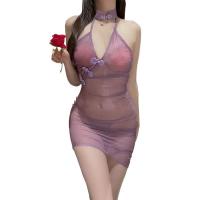 Seductive Chinese-Style Lace Cheongsam Sleepwear - Deep V Plunge Transparent Strap Nightgown thumbnail