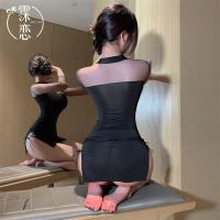 Seductive Cut-Out Cheongsam Lingerie Set - Sheer Mesh Lace Sleep Dress for Couples Play thumbnail