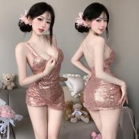 Seductive Deep-V Lingerie Dress - Sparkle Mesh Strapless Club Outfit, No-Remove Temptation Nightclub Fashion thumbnail