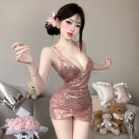 Seductive Deep-V Lingerie Dress - Sparkle Mesh Strapless Club Outfit, No-Remove Temptation Nightclub Fashion thumbnail