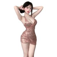 Seductive Deep-V Lingerie Dress - Sparkle Mesh Strapless Club Outfit, No-Remove Temptation Nightclub Fashion thumbnail