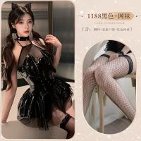Seductive Devil-Themed Lingerie Dress - Open-Crotch Bondage Style PVC Mini Dress for Couples thumbnail