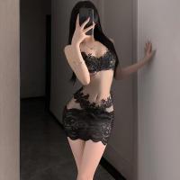 Seductive Lace Bodysuit for Women - Sexy Open-Crotch Maid Costume, Playful Lingerie Set for Date Night thumbnail
