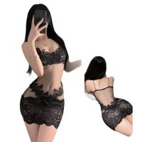 Seductive Lace Bodysuit for Women - Sexy Open-Crotch Maid Costume, Playful Lingerie Set for Date Night thumbnail