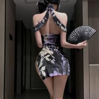 Seductive Lace Cheongsam Lingerie - High-Slit Backless Halter Pure-Temptation Outfit thumbnail