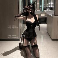 Seductive Lace Lingerie Set with Sheer Mesh Bodysuit & Garter Stockings for Women thumbnail