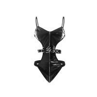 Seductive Leather Bondage Bodysuit for Women – PVC Catwoman-Style Outfit with Adjustable Tether Rope thumbnail