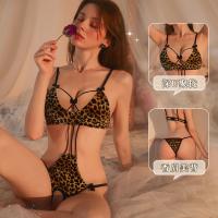 Seductive Leopard Print Lace Thong Set - Sexy Sheer Bedroom Lingerie with Adjustable Straps thumbnail
