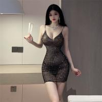 Seductive V-Neck Sheer Lace Nightgown - Shiny Bodycon Slip Dress for Women, Sexy Lingerie Sleepwear thumbnail