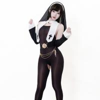 Seductive Nun Costume Lingerie - Sexy Role Play Outfit with Open-Crotch Design, Modest Yet Tempting thumbnail
