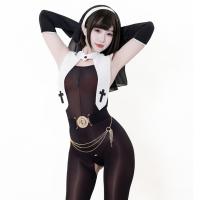 Seductive Nun Costume Lingerie - Sexy Role Play Outfit with Open-Crotch Design, Modest Yet Tempting thumbnail