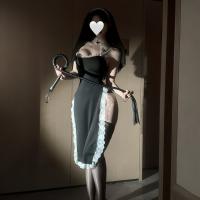 Seductive Nun Costume Lingerie - Sexy High-Slit Lace Bodysuit with Sheer Cutouts for Cosplay & Role Play thumbnail
