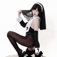 Seductive Nun Costume Lingerie - Sexy Role Play Outfit with Open-Crotch Design, Modest Yet Tempting thumbnail