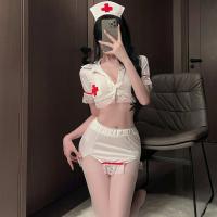 Seductive Nurse Costume Set - Modest Yet Tempting Lace Bodycon Dress with Busty Illusion Design thumbnail