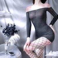Seductive Secretary Costume Outfit - Gold Silver Blue Lace Off-Shoulder Mini Dress for Nightclub & Live Streaming thumbnail