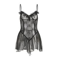 Seductive Sheer Lace Sleepwear Set - Busty Maid-Themed Mesh Camisole & Backless Slip Dress thumbnail