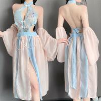 Seductive Sheer Lingerie Sleepwear Set – Vintage Chinese-Inspired Hanfu Qipao Style No-Remove Outfit thumbnail