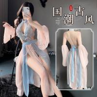 Seductive Sheer Lingerie Sleepwear Set – Vintage Chinese-Inspired Hanfu Qipao Style No-Remove Outfit thumbnail