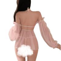 Seductive Sheer Princess Sleep Dress - Transparent Lace Backless Nightgown with Chest & Hip Reveal thumbnail