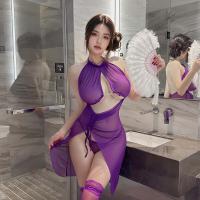 Seductive Sheer Split Skirt Set - Thin Transparent Pure-Allure Halter Wrap Pleated Bodycon Ensemble thumbnail