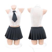 Seductive Short Crop Top Skirt Set - Slim-Fit Pleated Schoolgirl Costume Outfit for Women thumbnail