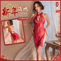 Seductive Silk Qipao Sleepwear for Women – Sexy Slit Nightgown, No-Remove Lingerie Dress, New Year & QQ Uniform Style thumbnail
