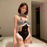 Seductive Striped Lingerie Sleepwear Set - Busty Maid Costume for Role Play & Nightclub Outfits thumbnail