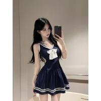 Semi-Sweet Allure Navy Schoolgirl Lingerie Set - Sheer Waist-Cinching Cute & Sexy Outfit thumbnail