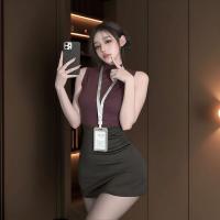 Sensual Air Hostess Costume Set - Secretive Moonlit Lace Bodysuit & Skirt, No-Remove Erotic Lingerie for Women thumbnail