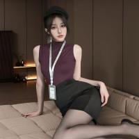 Sensual Air Hostess Costume Set - Secretive Moonlit Lace Bodysuit & Skirt, No-Remove Erotic Lingerie for Women thumbnail