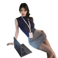 Sensual Air Hostess Costume Set - Secretive Moonlit Lace Bodysuit & Skirt, No-Remove Erotic Lingerie for Women thumbnail