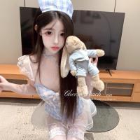Sensual Deep V Lace Sheer Maid Outfit - Plaid Mini Skirt & Strap Top Set, Pure & Tempting Lingerie thumbnail
