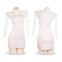 Sensual Ice Silk Cheongsam Lingerie for Women - High-Slit, Sheer Lace Nightwear for Bedroom Allure thumbnail