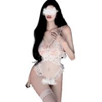 Sensual Lace Bodysuit for Women - Sheer Mesh Sleep Dress with Open-Crotch Design & Provocative Uniform Style thumbnail