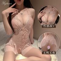 Sensual Lace Open-Crotch Bodysuit for Women - Elegant Aesthetic Uniform Style, No-Remove Design thumbnail