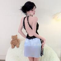 Sensual Lace Satin Sleep Dress for Women – Sheer Mesh Backless Slit Nightgown, Elegant Bedroom Lingerie Set thumbnail