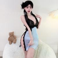 Sensual Lace Satin Sleep Dress for Women – Sheer Mesh Backless Slit Nightgown, Elegant Bedroom Lingerie Set thumbnail