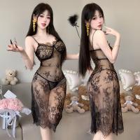 Sensual Lace Sleep Dress with Sheer Mesh & High Slit – Effortless Undress Design, Backless Nightgown for Women thumbnail