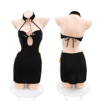Sensual Plum Blossom Embroidered High-Slit Backless Cheongsam Set - Sexy Maid Costume Lingerie thumbnail