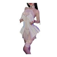 Sensual PU Lace Sleep Dress Set for Women – Shiny Sheer Batwing Short Nightgown with Halter Tie & Push-Up Design thumbnail