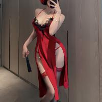 Sensual No-Remove Pure-Delight Halter Lingerie - Plus Size Vintage Qipao Sleepwear with Backless Design thumbnail