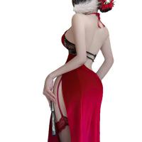 Sensual No-Remove Pure-Delight Halter Lingerie - Plus Size Vintage Qipao Sleepwear with Backless Design thumbnail