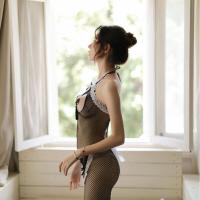 Sensual Sheer Mesh Bodysuit - Backless Neck-Hanging Transparent Sleepwear for Women thumbnail