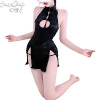 Sensual Vintage Qipao-Inspired Lingerie Set - Sheer Mesh Erotic Costume for Women thumbnail