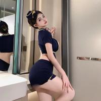 Sexy Airline Hostess Costume Set - Tight Skirt & Blouse Outfit for Nightclub & Role Play thumbnail