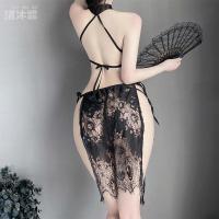 Sexy Ancient Chinese Style Lingerie Set – Sheer Lace Bodice & Slit Sleepwear for Women, Tempting Qipao-Inspired Nightwea thumbnail