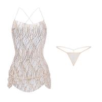 Sexy Backless Lace Sheer Slip Dress with Gold Chain Straps - Elegant Erotic Lingerie for Women thumbnail