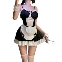 Sexy Backless Maid Costume Set for Women – Black & White Princess Lingerie Sleep Dress, Pure Temptation Outfit thumbnail